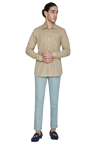 Beige Block Printed Shirt by Shikha Malik Men