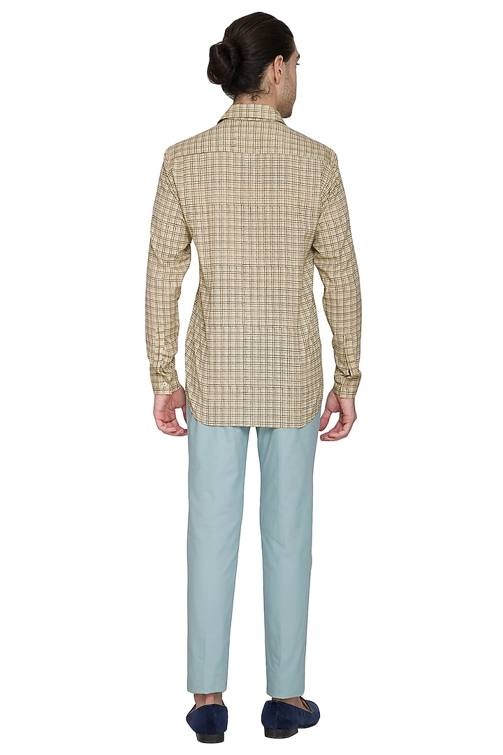 Beige Block Printed Party Wear Shirt by Shikha Malik Men at Pernia's Pop Up Shop