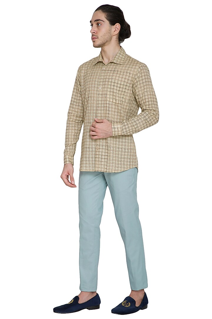 Beige Block Printed Party Wear Shirt by Shikha Malik Men at Pernia's Pop Up Shop