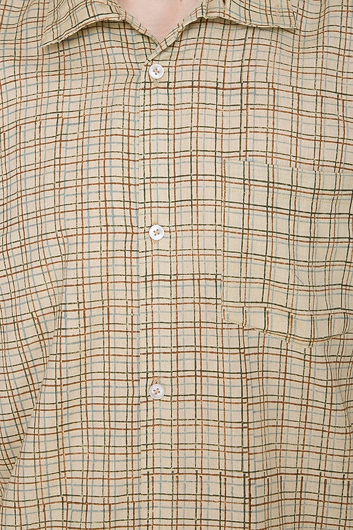 Beige Block Printed Party Wear Shirt by Shikha Malik Men at Pernia's Pop Up Shop
