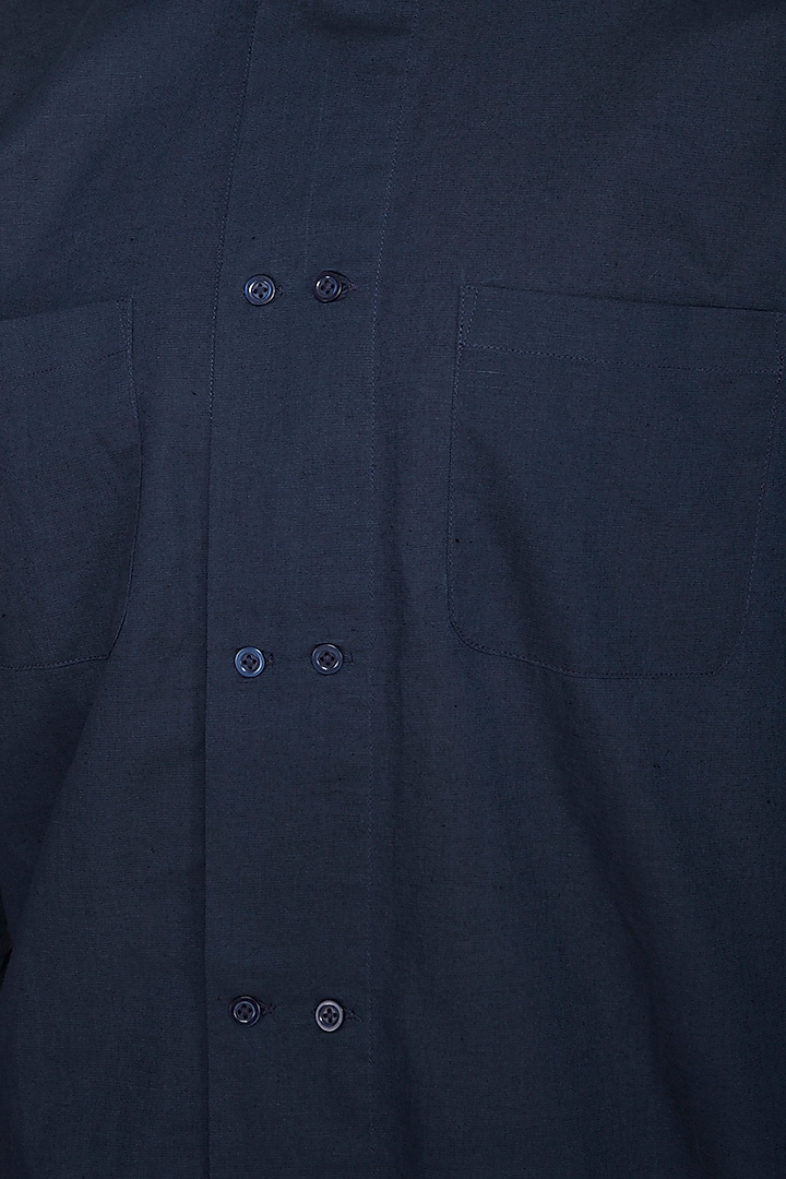 Navy Blue Double Breasted Party Wear Shirt by Shikha Malik Men at Pernia's Pop Up Shop