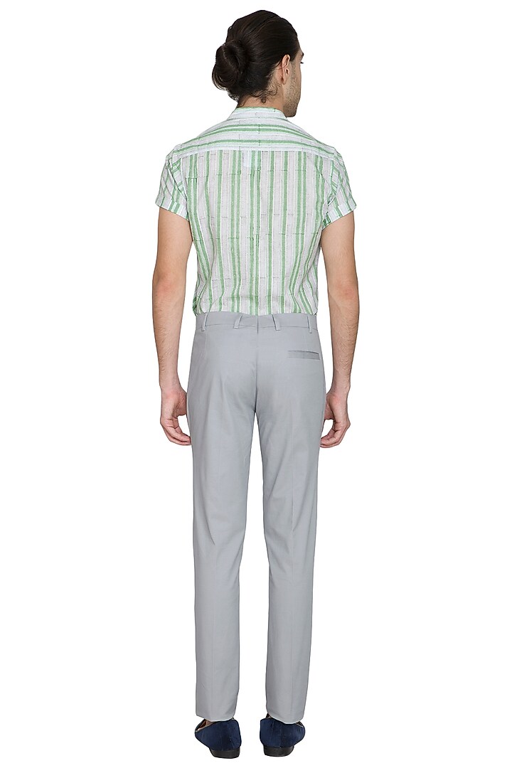 Grey Slim Fit Cotton Trouser Pants by Shikha Malik Men at Pernia's Pop Up Shop