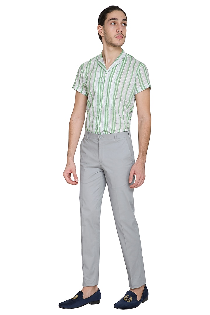 Grey Slim Fit Cotton Trouser Pants by Shikha Malik Men at Pernia's Pop Up Shop