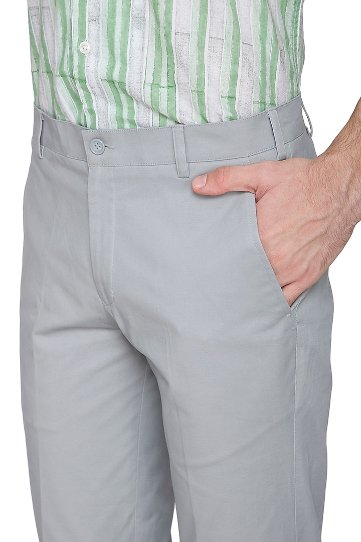 Grey Slim Fit Cotton Trouser Pants by Shikha Malik Men at Pernia's Pop Up Shop