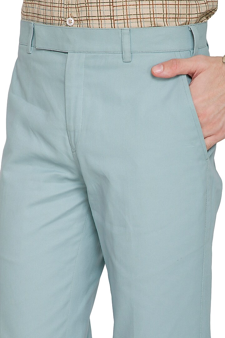 Sky Blue Slim Fit Cotton Trouser Pants by Shikha Malik Men at Pernia's Pop Up Shop