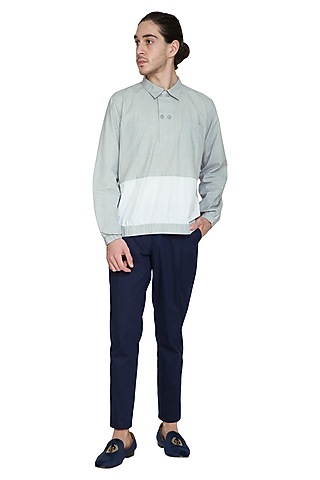 Grey Cotton Poplin Shirt by Shikha Malik Men