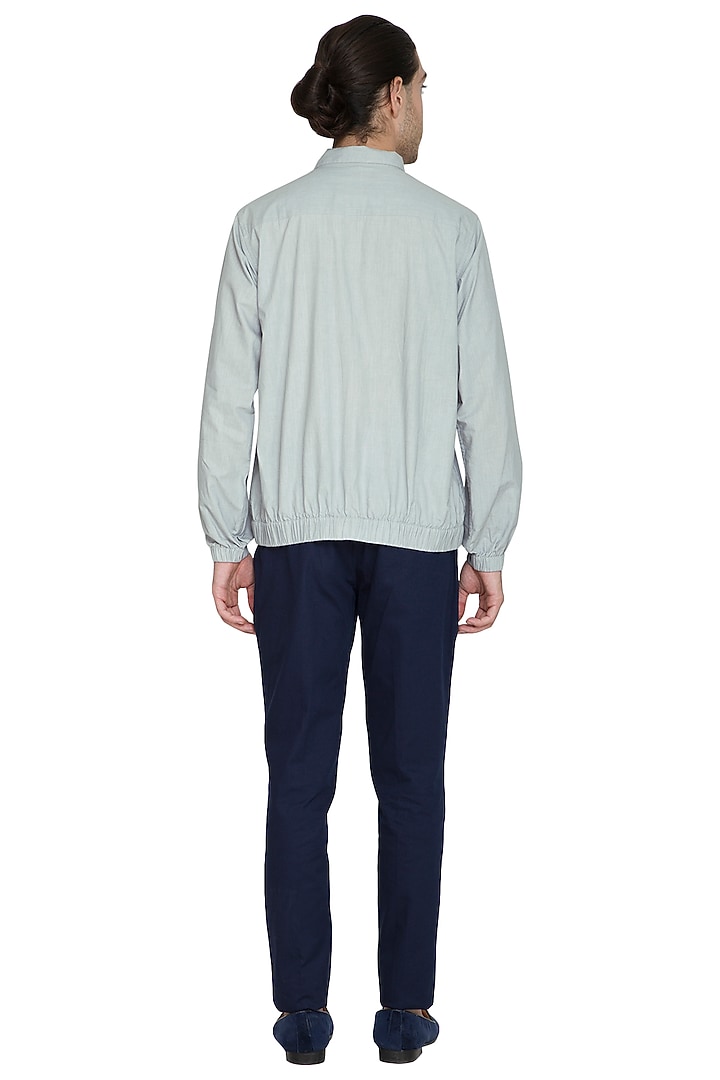 Grey Cotton Poplin Party Wear Shirt by Shikha Malik Men at Pernia's Pop Up Shop