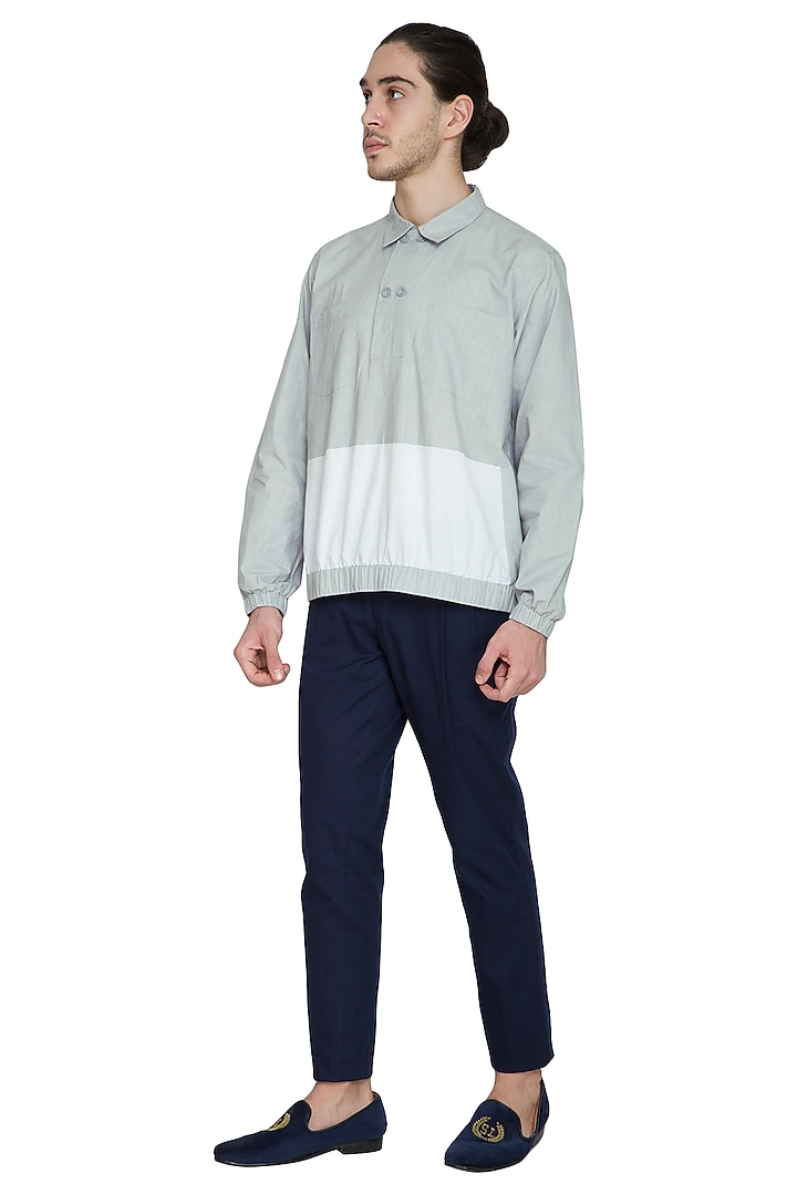 Grey Cotton Poplin Party Wear Shirt by Shikha Malik Men at Pernia's Pop Up Shop