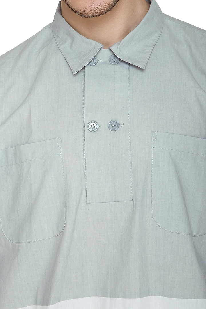 Grey Cotton Poplin Party Wear Shirt by Shikha Malik Men at Pernia's Pop Up Shop