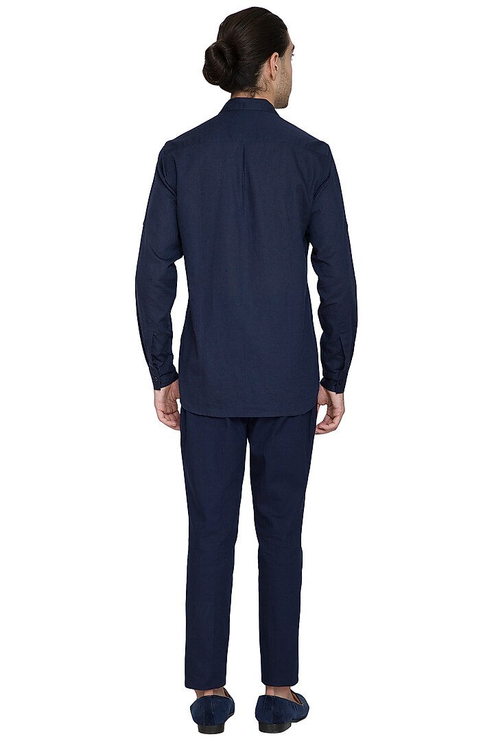 Navy Blue Pleated Trouser Pants by Shikha Malik Men at Pernia's Pop Up Shop