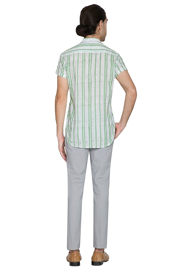 White Block Printed Party Wear Shirt by Shikha Malik Men at Pernia's Pop Up Shop