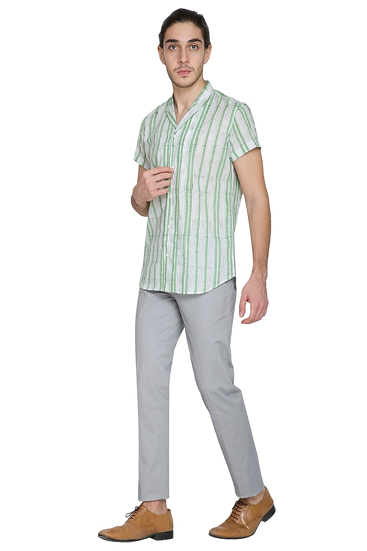 White Block Printed Party Wear Shirt by Shikha Malik Men at Pernia's Pop Up Shop