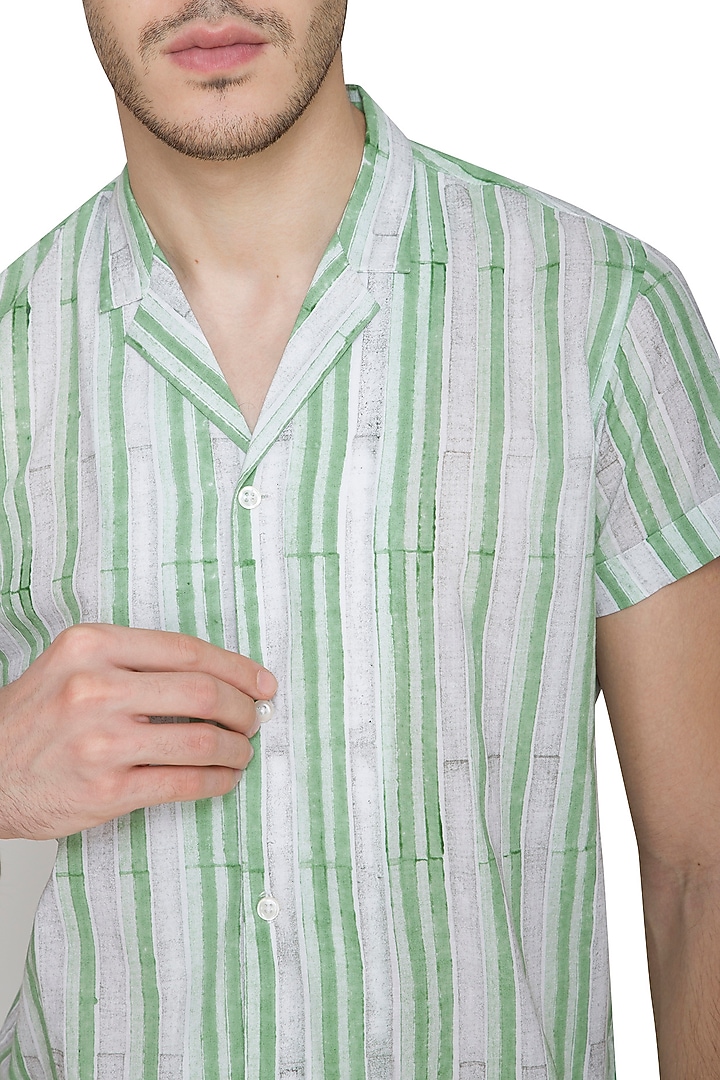 White Block Printed Party Wear Shirt by Shikha Malik Men at Pernia's Pop Up Shop