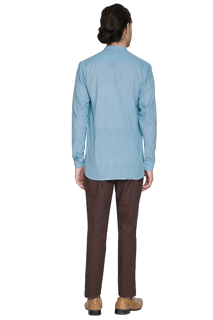 Sky Blue Chinese Collared Party Wear Shirt by Shikha Malik Men at Pernia's Pop Up Shop