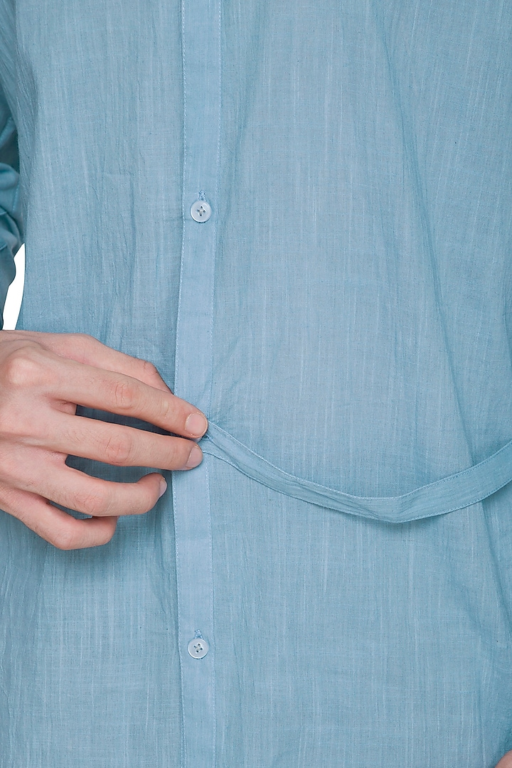 Sky Blue Chinese Collared Party Wear Shirt by Shikha Malik Men at Pernia's Pop Up Shop