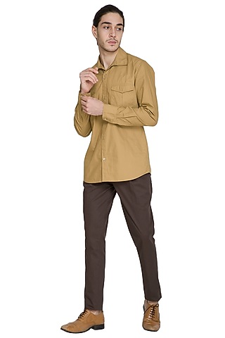 Beige Double Pocket Shirt by Shikha Malik Men