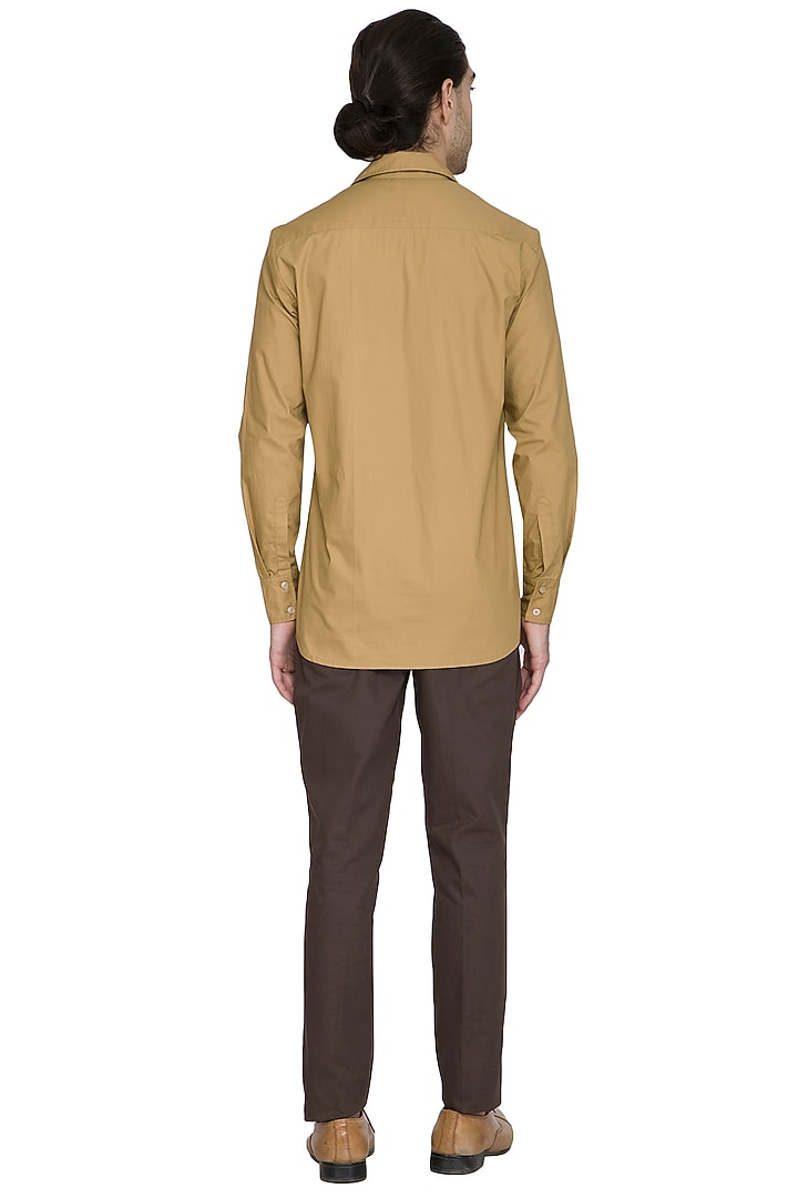 Beige Double Pocket Party Wear Shirt by Shikha Malik Men at Pernia's Pop Up Shop