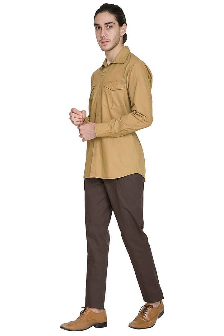 Beige Double Pocket Party Wear Shirt by Shikha Malik Men at Pernia's Pop Up Shop