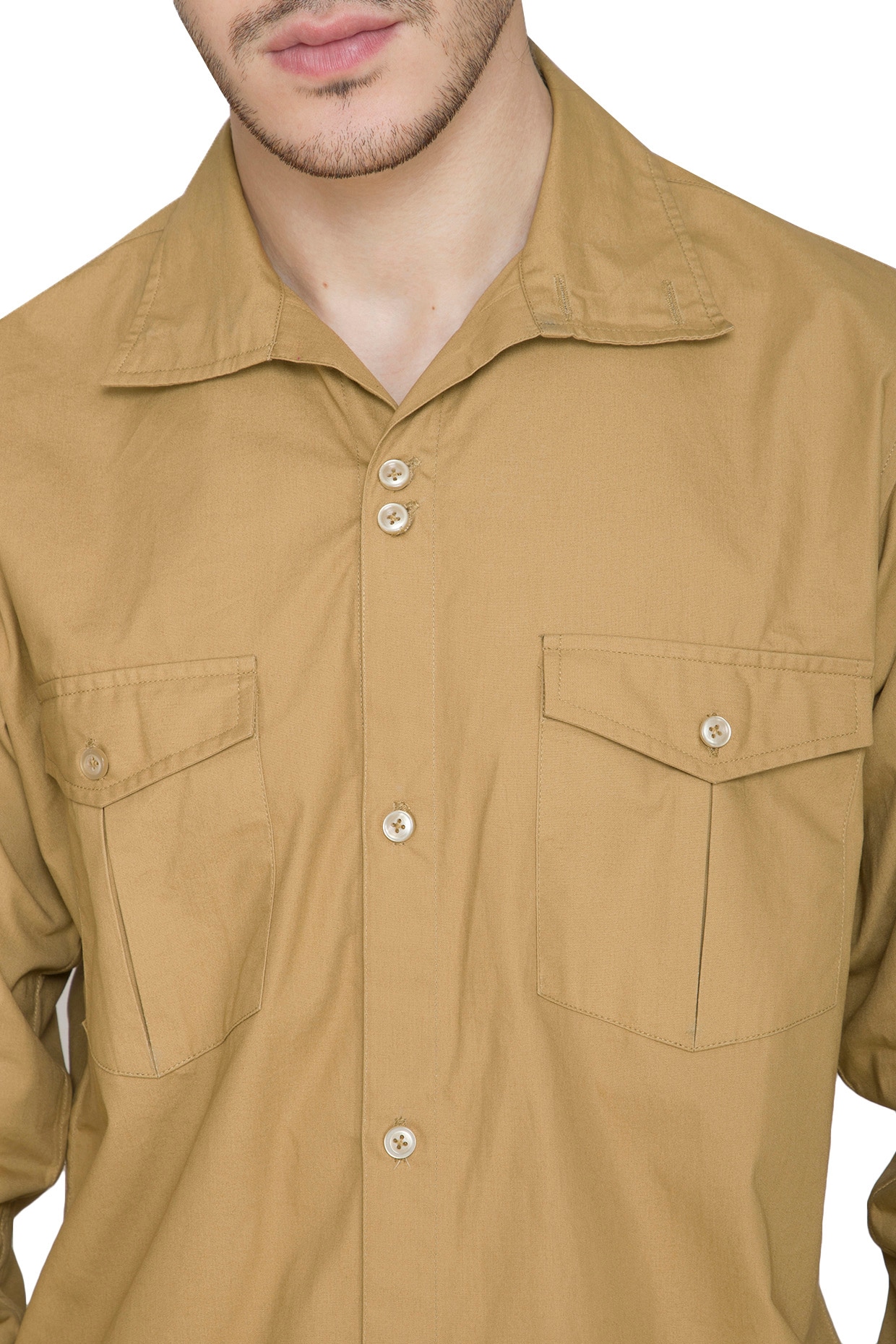 Beige Double Pocket Shirt Design by 