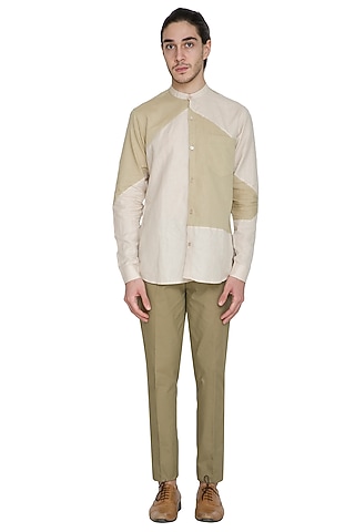 Nude Slim Fit Cotton Linen Shirt by Shikha Malik Men