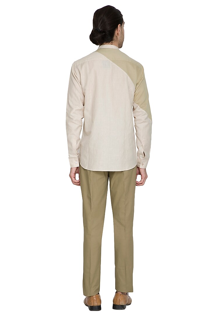 Nude Slim Fit Cotton Linen Party Wear Shirt by Shikha Malik Men at Pernia's Pop Up Shop