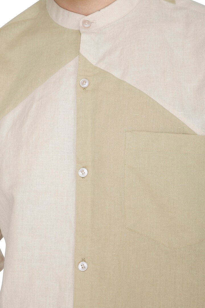 Nude Slim Fit Cotton Linen Party Wear Shirt by Shikha Malik Men at Pernia's Pop Up Shop