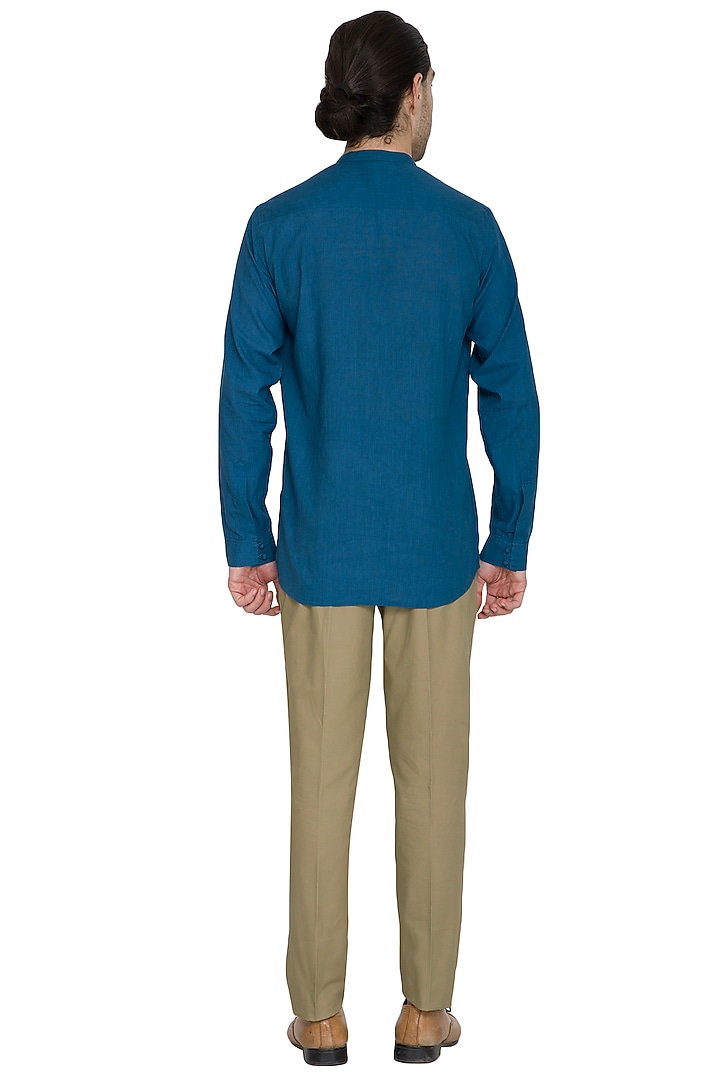 Cobalt Blue Kurta Style Party Wear Shirt by Shikha Malik Men at Pernia's Pop Up Shop