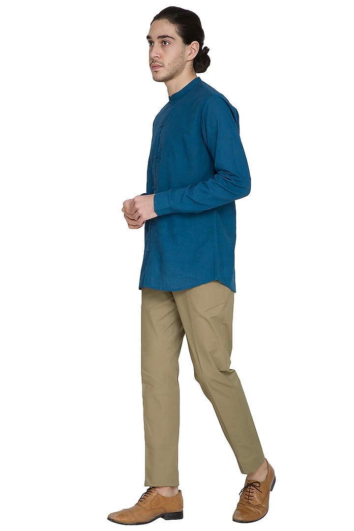Cobalt Blue Kurta Style Party Wear Shirt by Shikha Malik Men at Pernia's Pop Up Shop