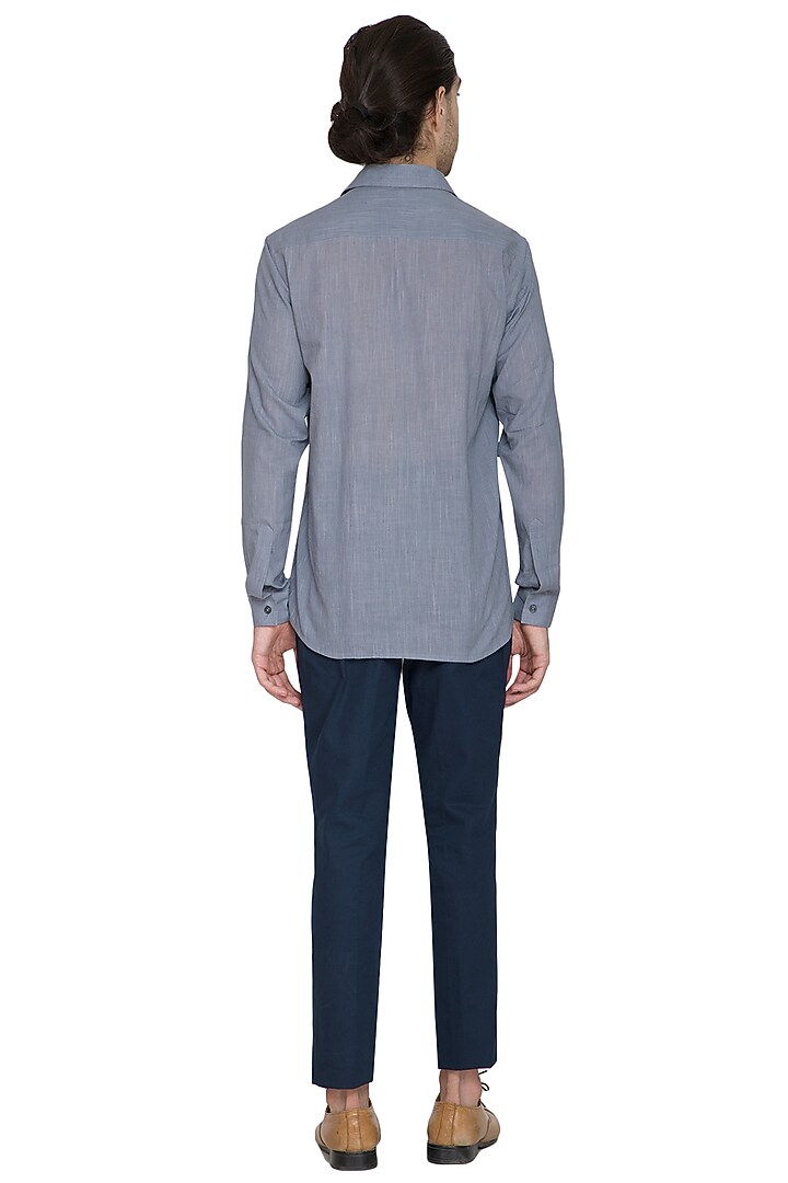 Grey Slim Fit Color Blocked Party Wear Shirt by Shikha Malik Men at Pernia's Pop Up Shop