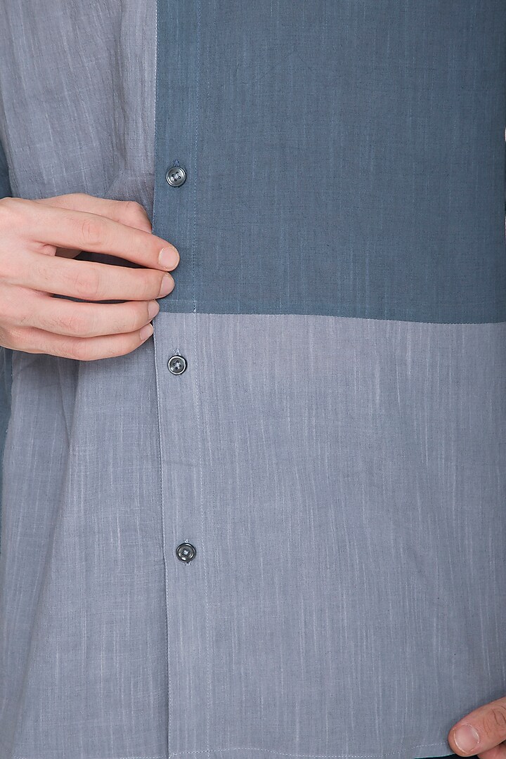 Grey Slim Fit Color Blocked Party Wear Shirt by Shikha Malik Men at Pernia's Pop Up Shop