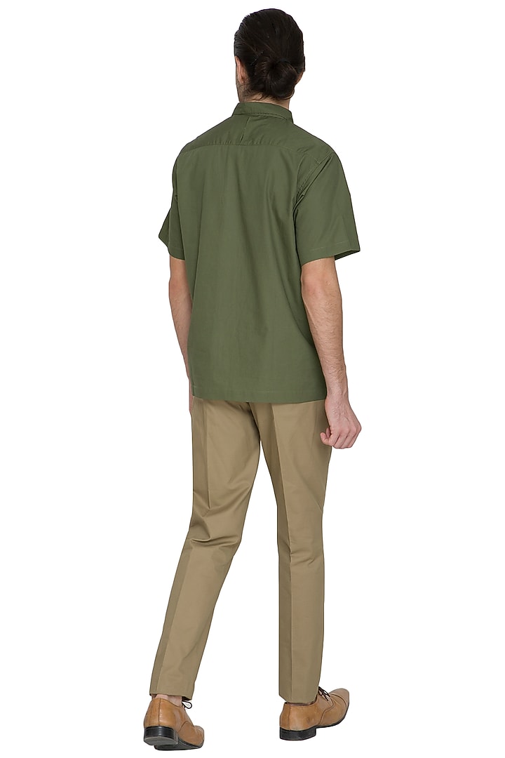 Dark Green Kurta Style Party Wear Shirt by Shikha Malik Men at Pernia's Pop Up Shop