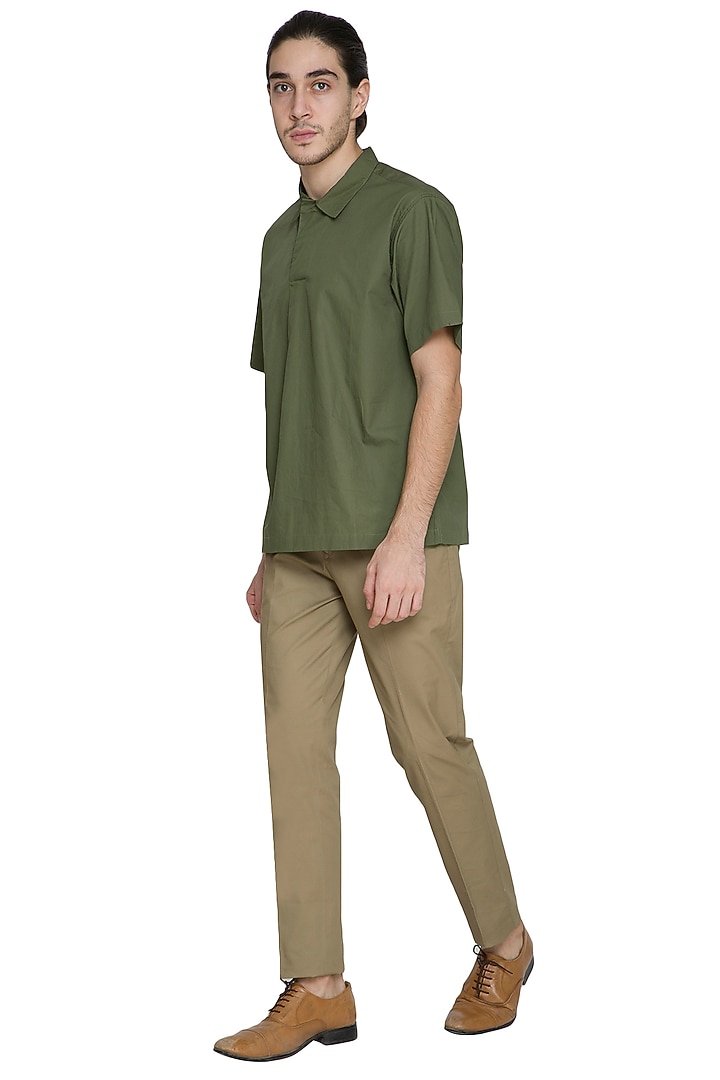 Dark Green Kurta Style Party Wear Shirt by Shikha Malik Men at Pernia's Pop Up Shop