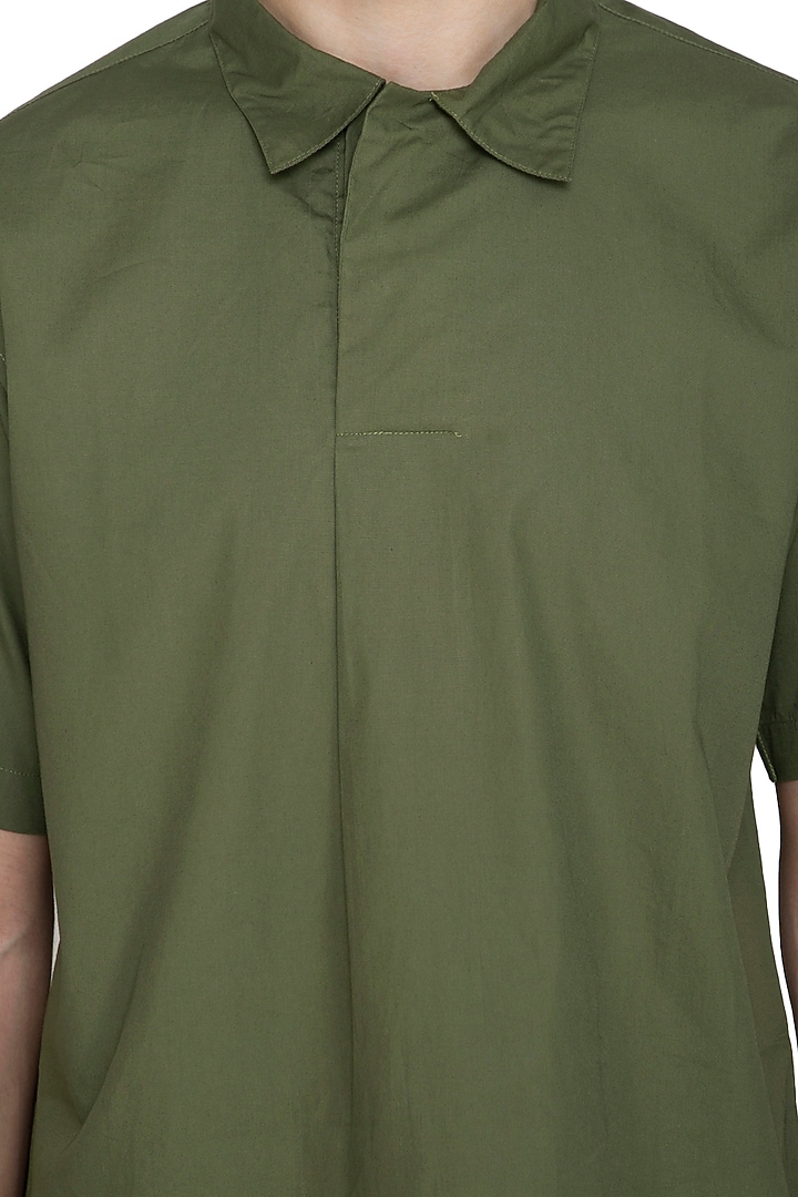 Dark Green Kurta Style Party Wear Shirt by Shikha Malik Men at Pernia's Pop Up Shop