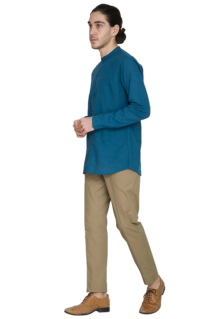 Beige Slim Fit Trouser Pants by Shikha Malik Men at Pernia's Pop Up Shop