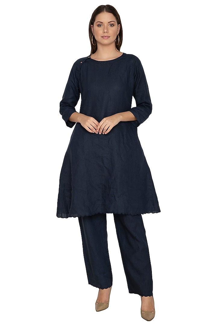 Navy Blue Cotton Linen Pants by Shikha Malik at Pernia's Pop Up Shop