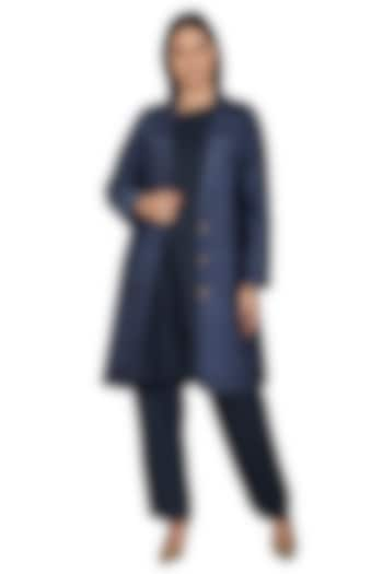 Navy Blue Long Quilted Coat by Shikha Malik at Pernia's Pop Up Shop