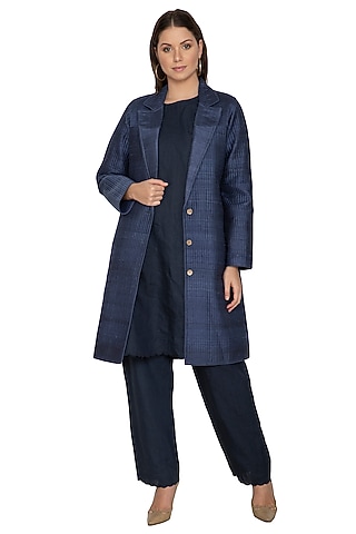 Navy Blue Long Quilted Coat by Shikha Malik