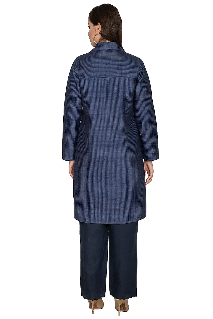 Navy Blue Long Quilted Coat by Shikha Malik at Pernia's Pop Up Shop