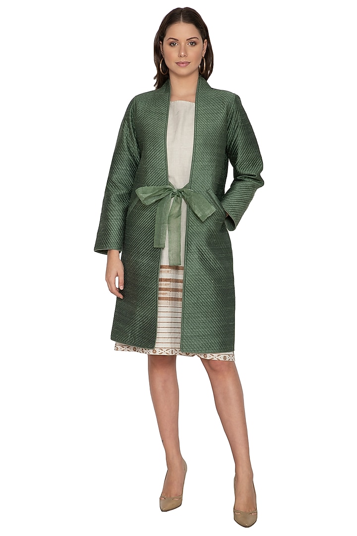 Emerald Green Long Quilted Coat by Shikha Malik at Pernia's Pop Up Shop