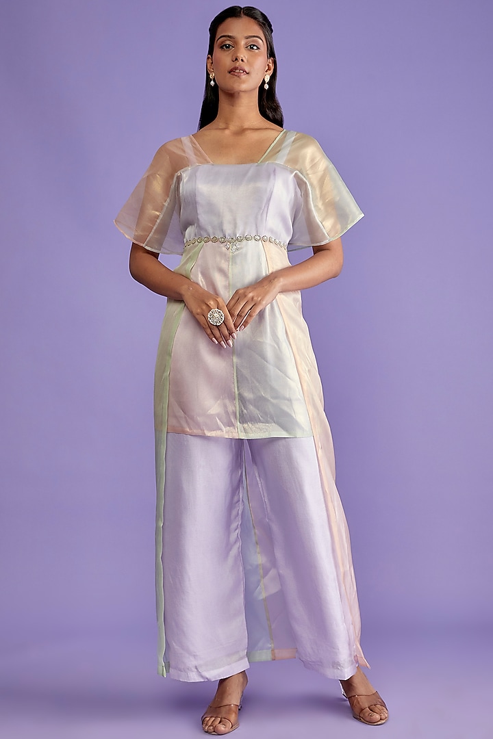 Multi-Colored Tissue Embroidered & Color Blocked Jumpsuit by Sk'n