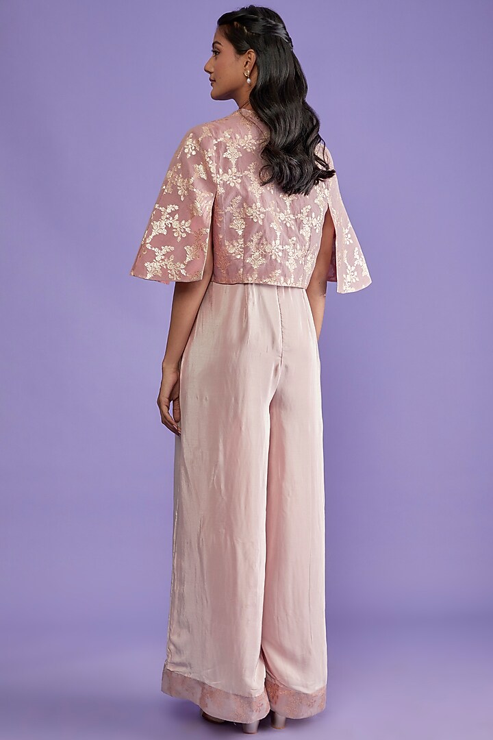 Mauve Crepe Flared Jumpsuit With Cape by Sk'n at Pernia's Pop Up Shop