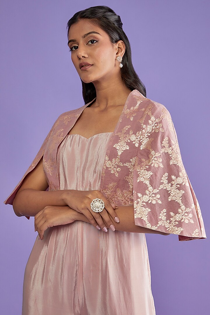 Mauve Crepe Flared Jumpsuit With Cape by Sk'n at Pernia's Pop Up Shop
