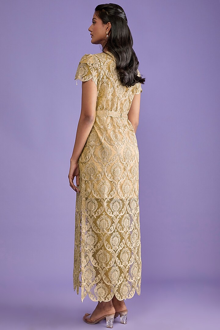 Gold Silk & Tulle Embroidered Jacket Vacation Dress by Sk'n at Pernia's Pop Up Shop