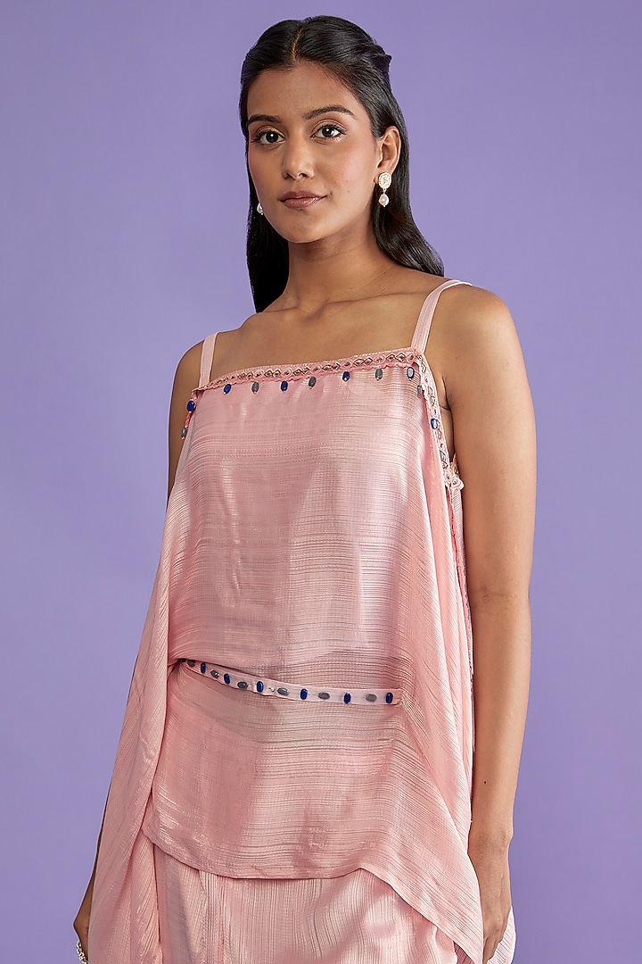 Pink Silk Embroidered Co-Ord Set by Sk'n at Pernia's Pop Up Shop