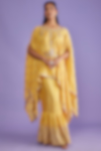 Yellow Tissue Crepe Sharara Skirt Set by Sk'n