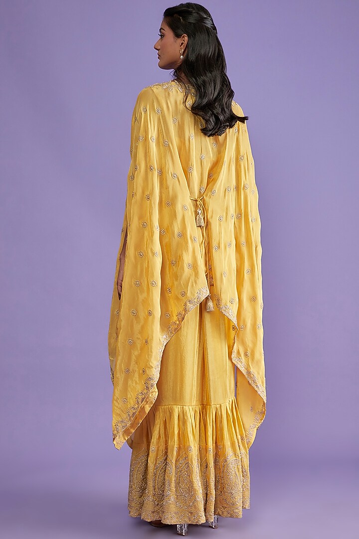 Yellow Tissue Crepe Sharara Skirt Set by Sk'n at Pernia's Pop Up Shop