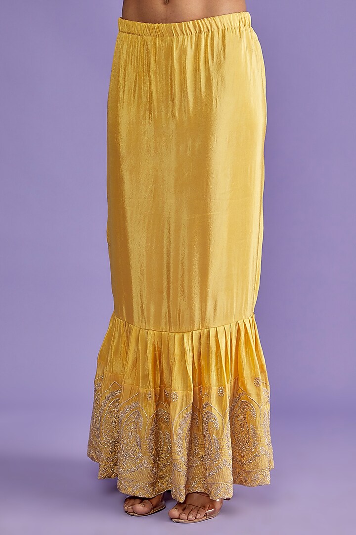 Yellow Tissue Crepe Sharara Skirt Set by Sk'n at Pernia's Pop Up Shop