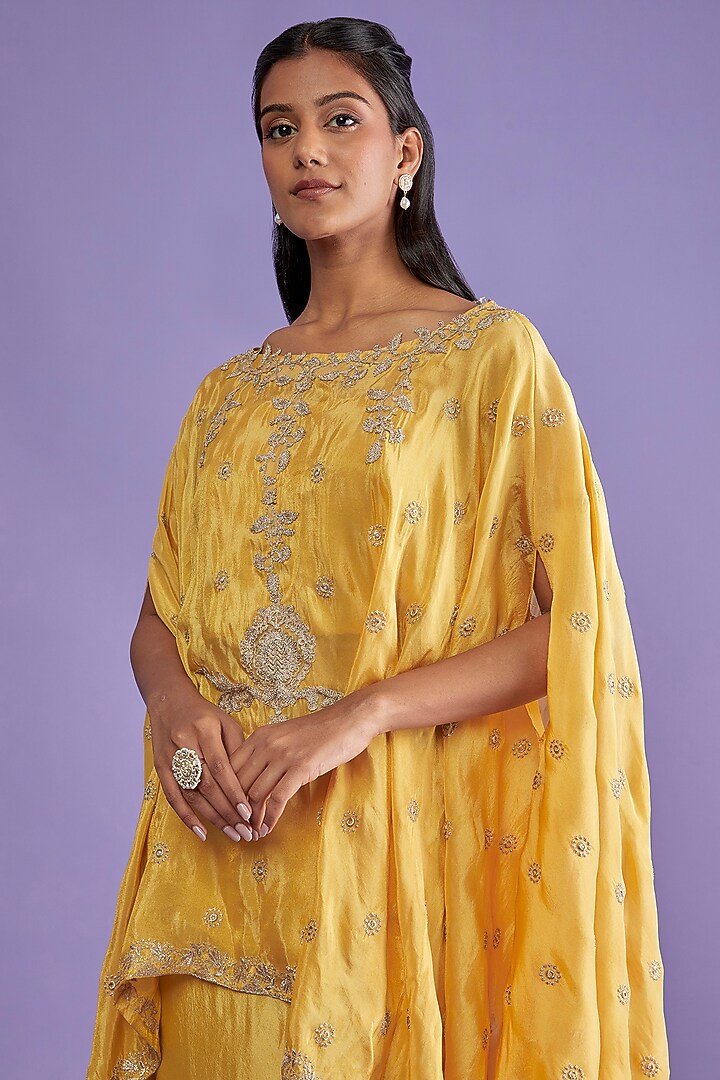 Yellow Tissue Crepe Sharara Skirt Set by Sk'n at Pernia's Pop Up Shop