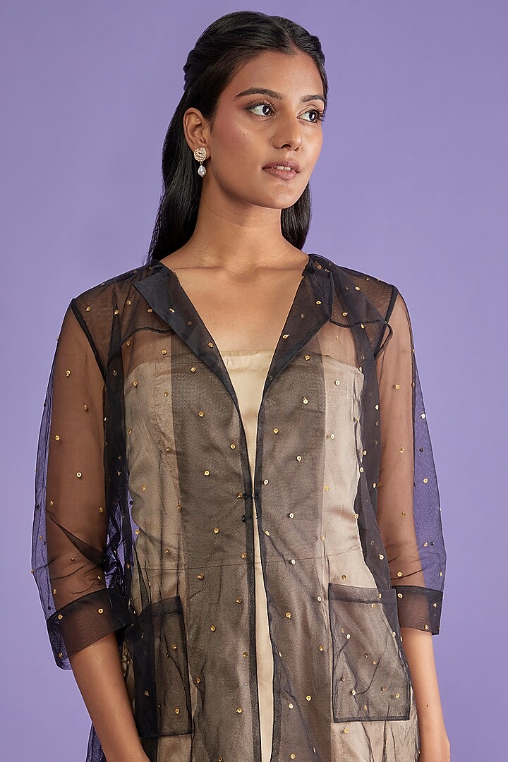 Black Tulle Sequined Jacket by Sk'n at Pernia's Pop Up Shop