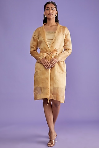 Beige Organza Trench Coat by Sk'n